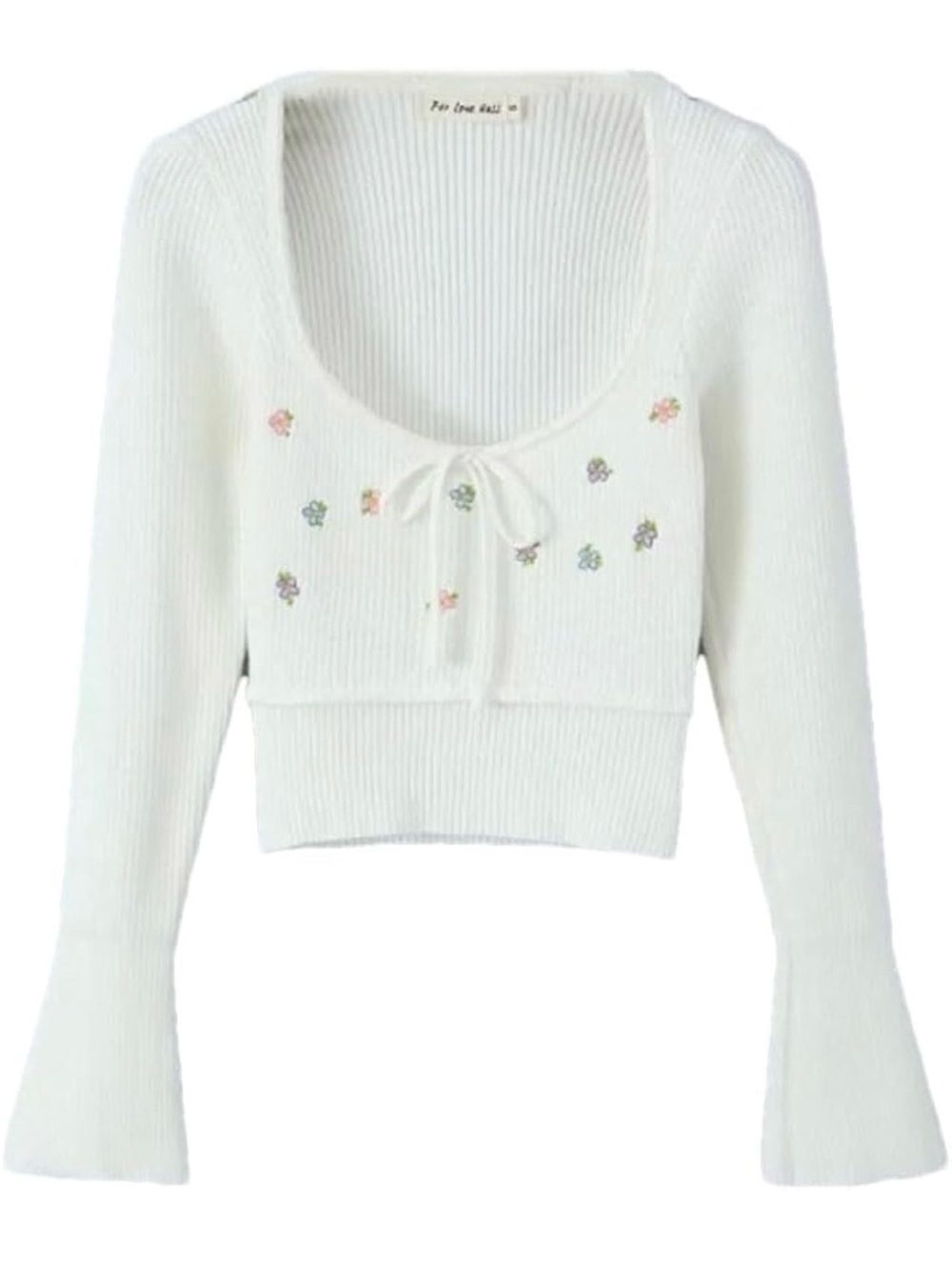 For Love Bell White Floral Cropped Sweater